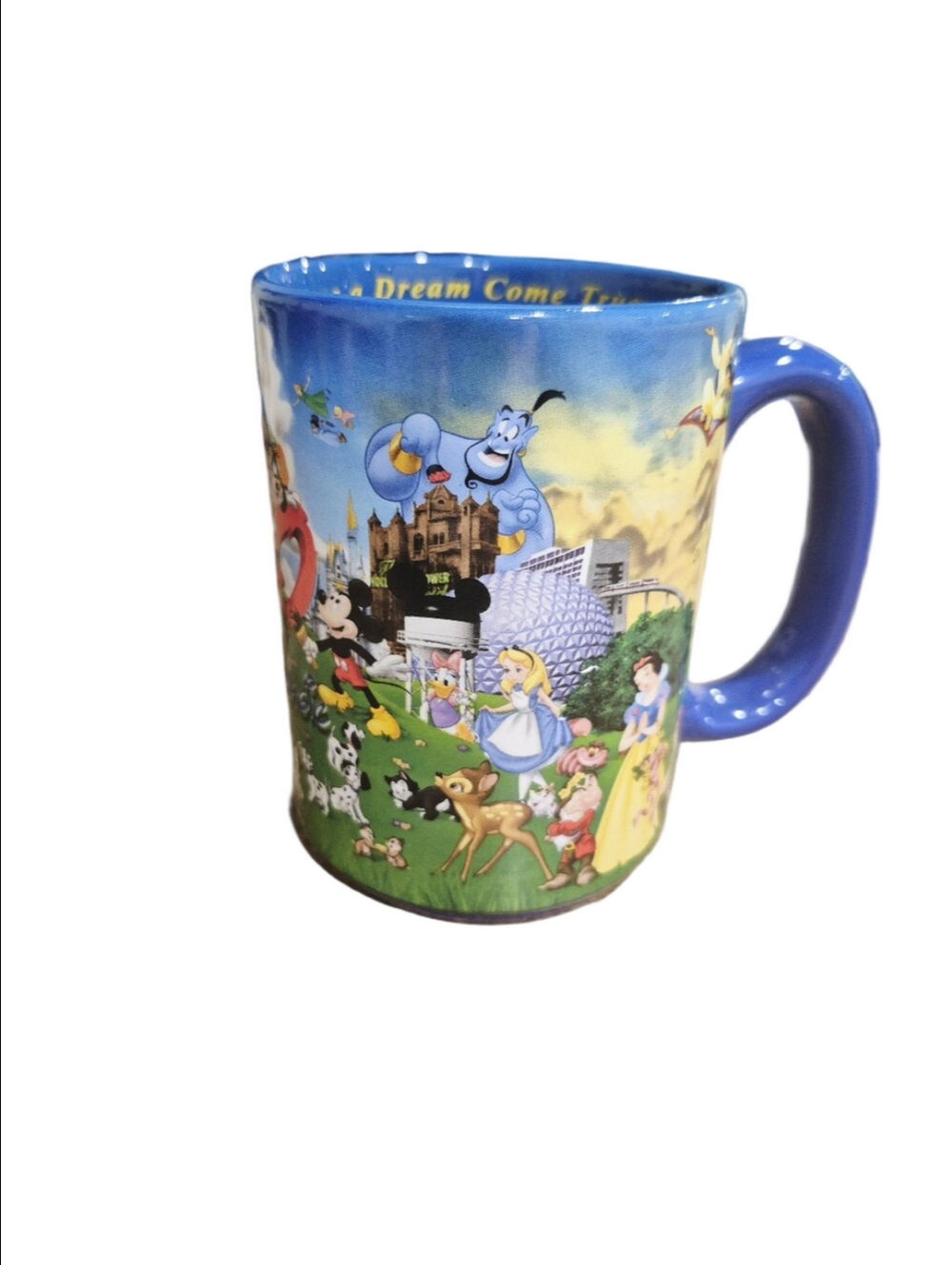 Walt Disney World 100 Years of Magic Mug Mickey Genie Epcot Vintage Blue